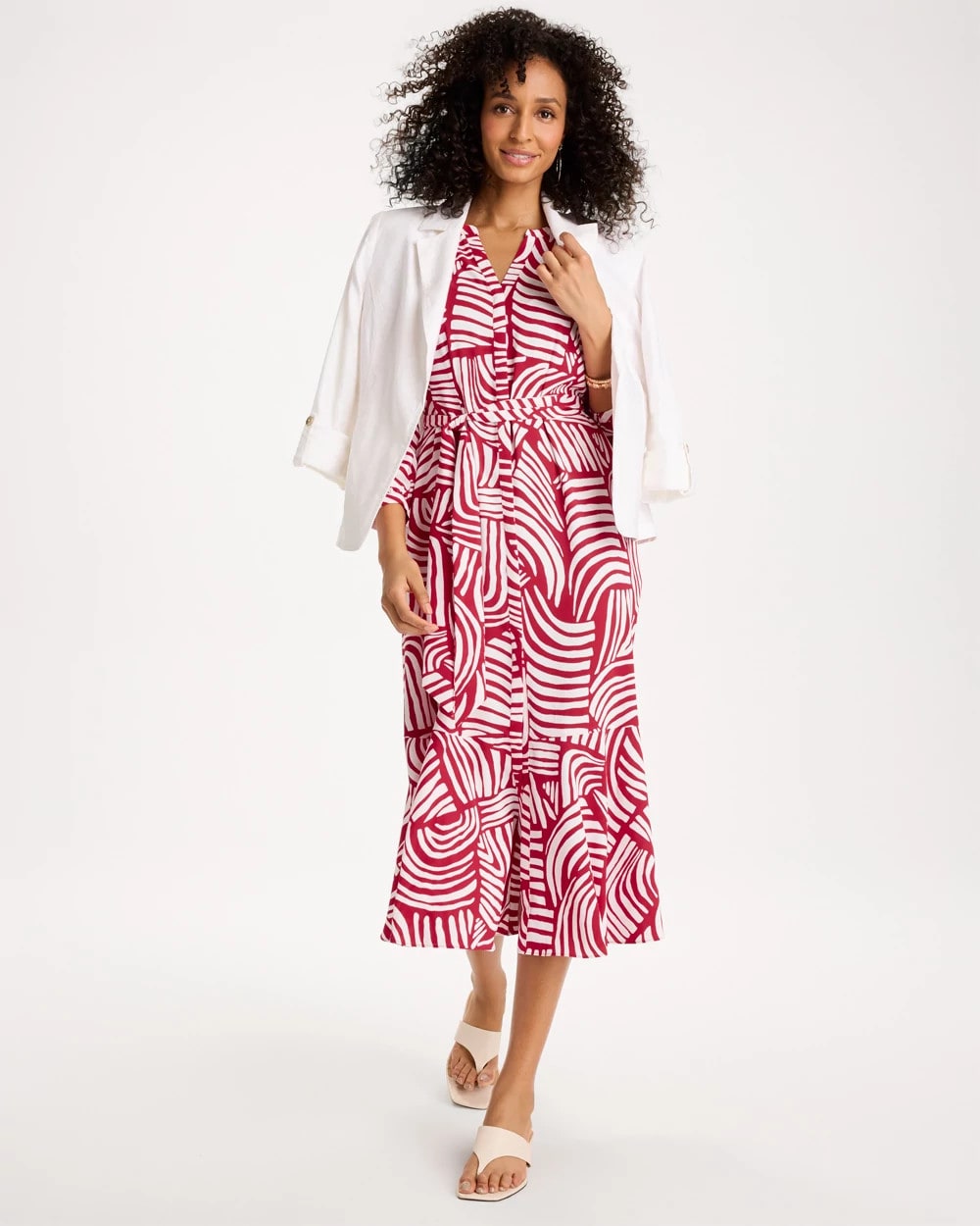 Chico's Great Value - Printed Midi Shirt Dress Cherry Lush