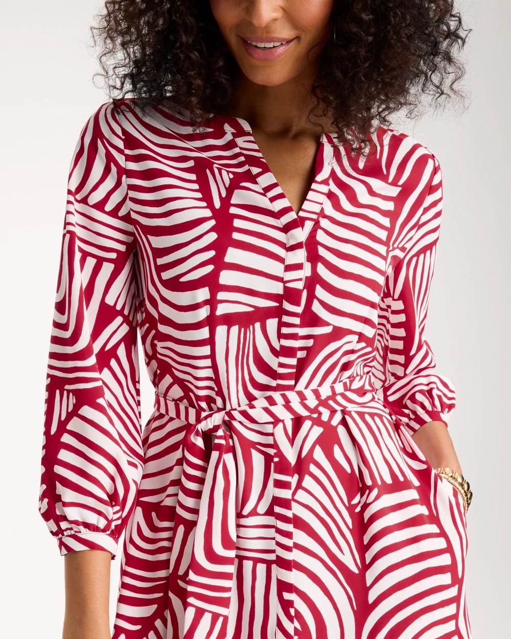 Chico's Great Value - Printed Midi Shirt Dress Cherry Lush