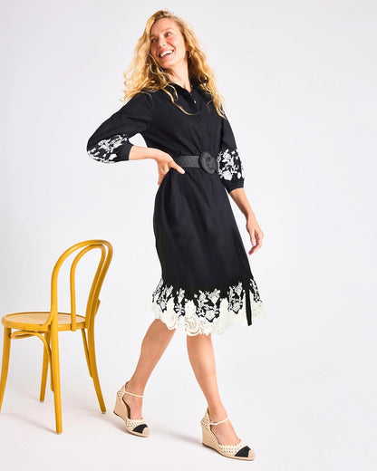 Chico's Best Seller - Cotton Lace Trim Shirtdress Black