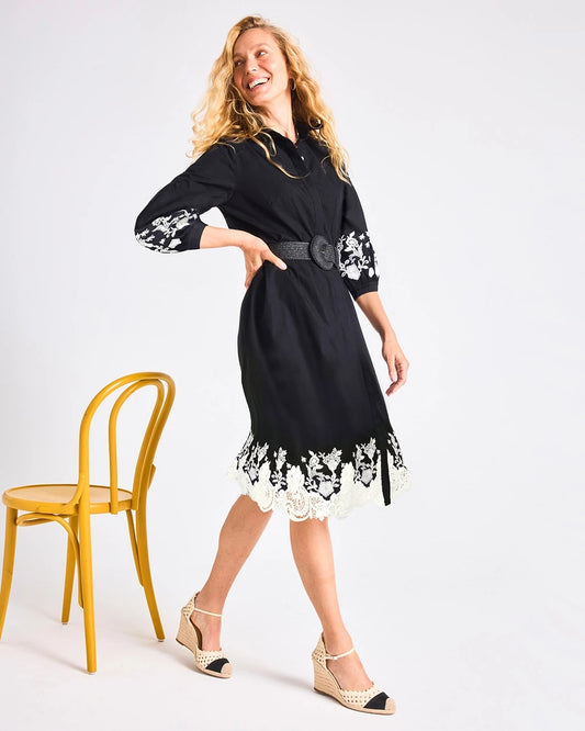 Chico's Best Seller - Cotton Lace Trim Shirtdress Black
