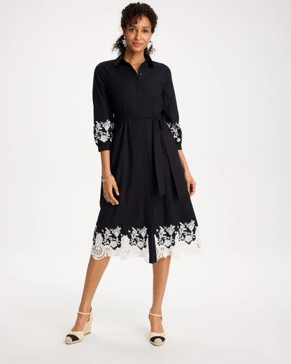 Chico's Best Seller - Cotton Lace Trim Shirtdress Black