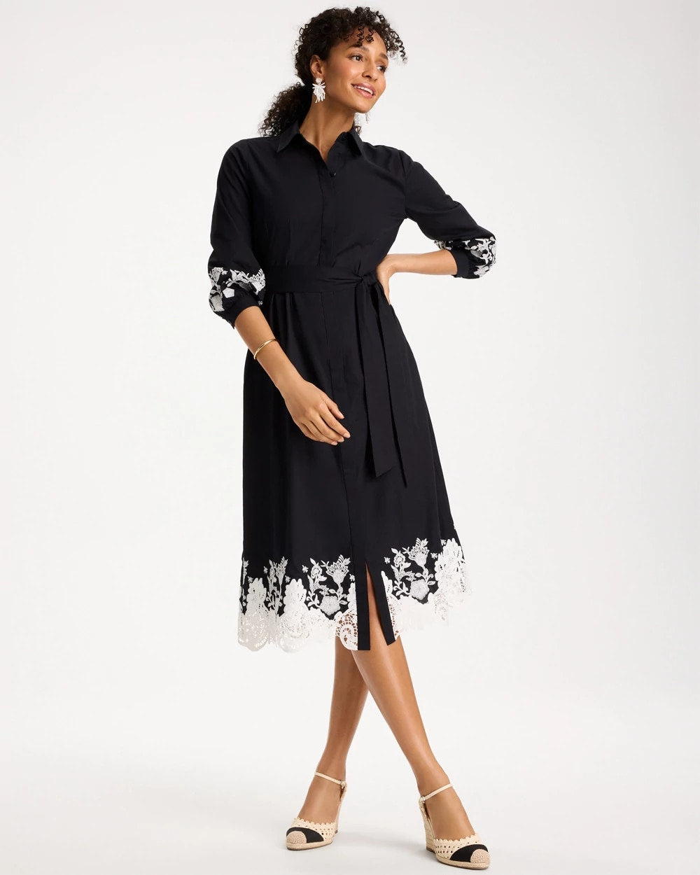 Chico's Best Seller - Cotton Lace Trim Shirtdress Black