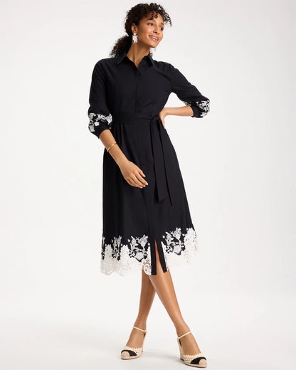 Chico's Best Seller - Cotton Lace Trim Shirtdress Black