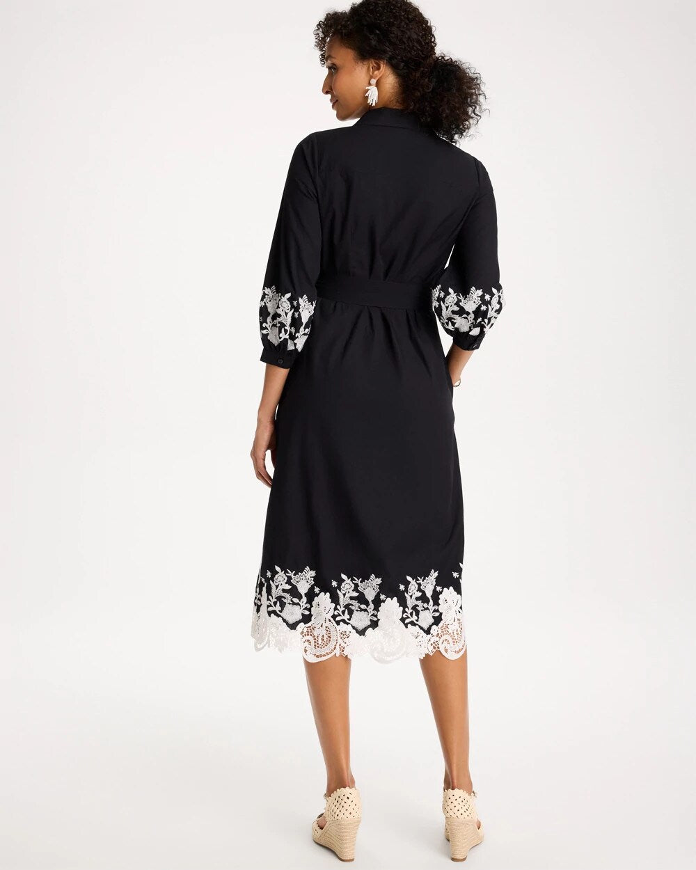 Chico's Best Seller - Cotton Lace Trim Shirtdress Black