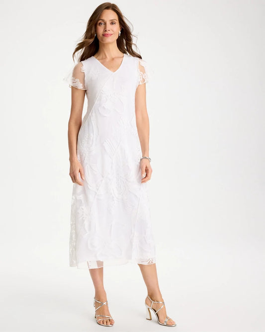 Chico's Smart Buy - Knit Burnout Floral Dress Alabaster