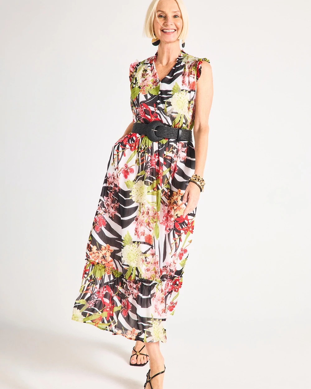 Chico's Trending - Crinkle Chiffon Animal Print Dress Black