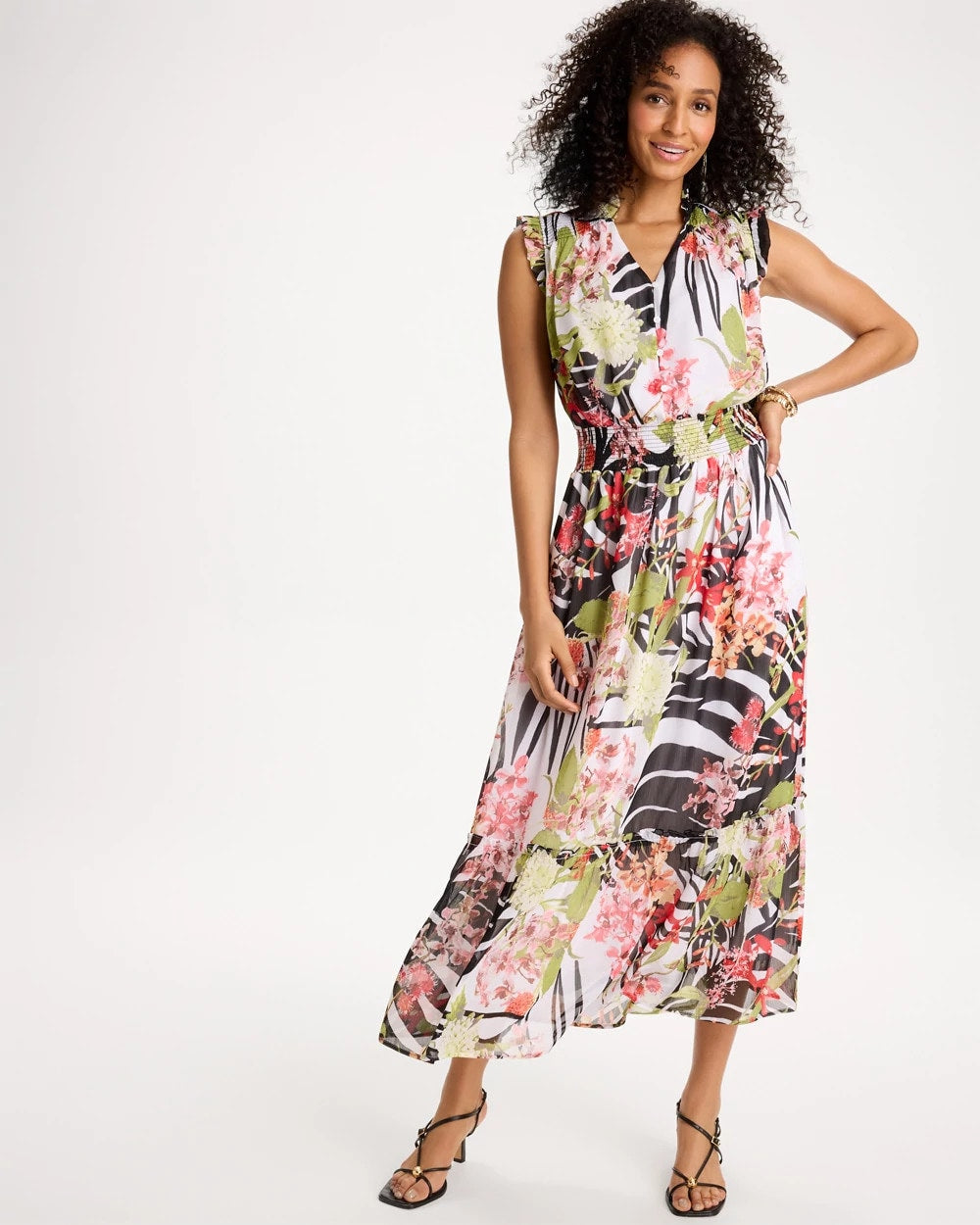 Chico's Trending - Crinkle Chiffon Animal Print Dress Black