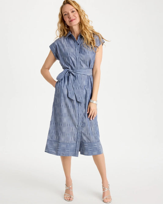 Chico's Trusted - Clip Jacquard Denim Shirtdress Blue