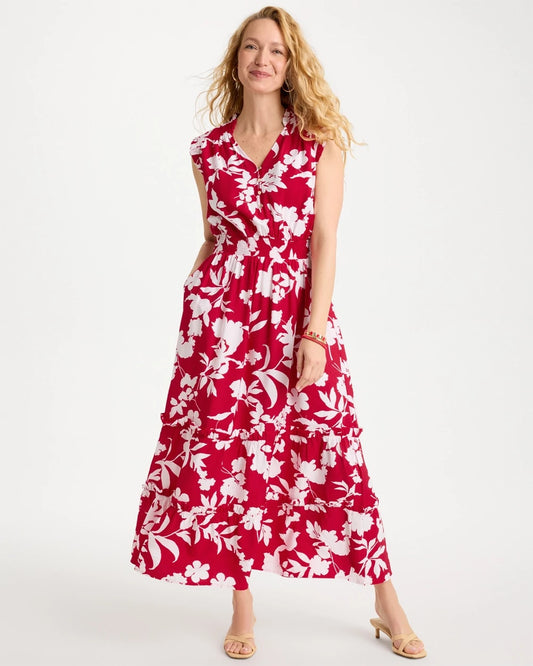 Chico's Everyday - Smocked Floral Maxi Dress Cherry Lush