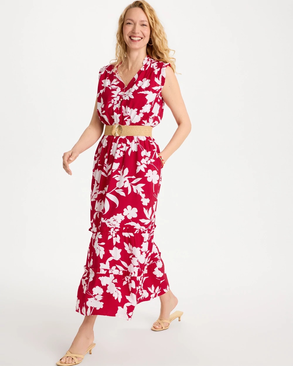 Chico's Everyday - Smocked Floral Maxi Dress Cherry Lush