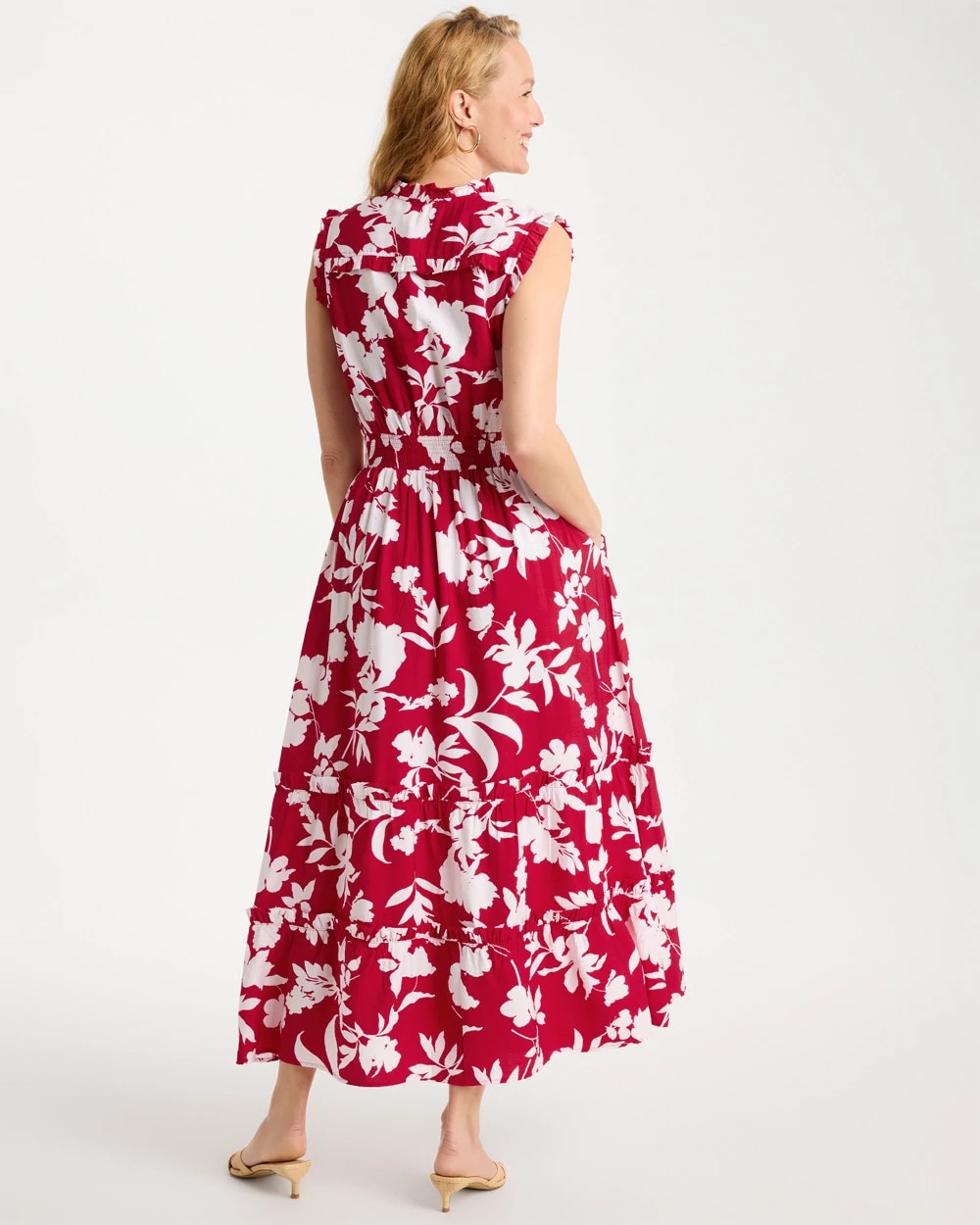 Chico's Everyday - Smocked Floral Maxi Dress Cherry Lush
