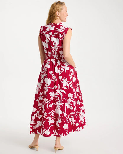 Chico's Everyday - Smocked Floral Maxi Dress Cherry Lush