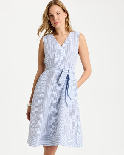 Chico's Best Price - Seersucker V-Neck Sleeveless Dress Light Blue