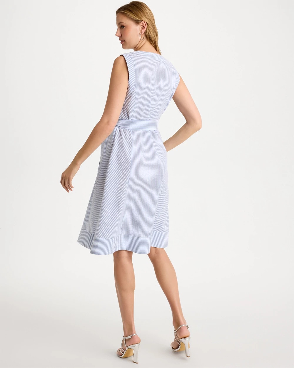 Chico's Best Price - Seersucker V-Neck Sleeveless Dress Light Blue