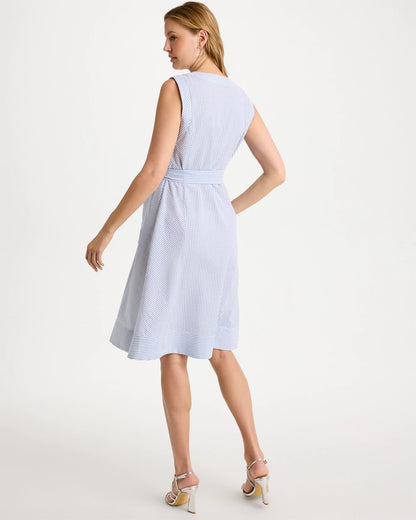 Chico's Best Price - Seersucker V-Neck Sleeveless Dress Light Blue