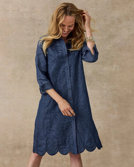 Chico's Sale - Denim Embroidered Dress Indigo