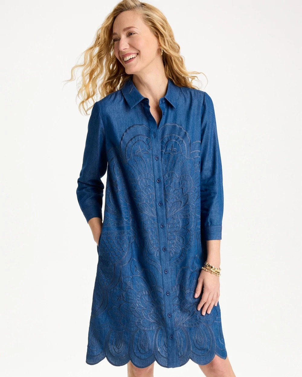 Chico's Sale - Denim Embroidered Dress Indigo