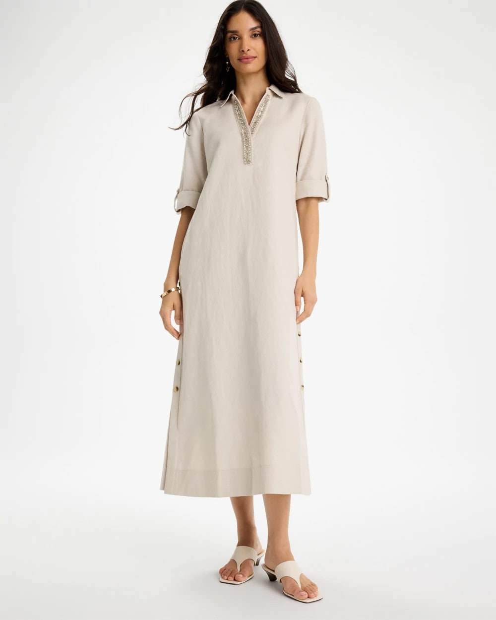 Chico's Value - Embellished Linen Dress River Rock