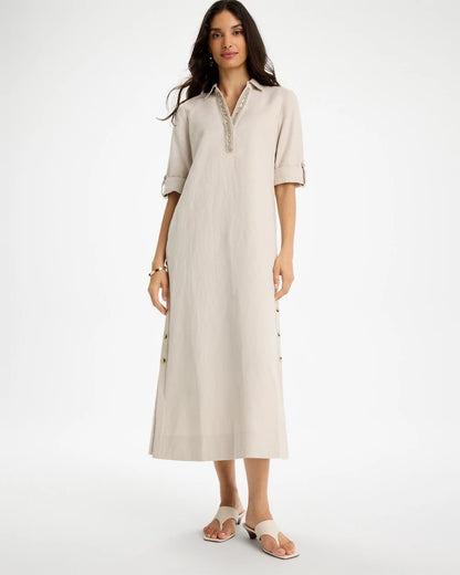 Chico's Value - Embellished Linen Dress River Rock