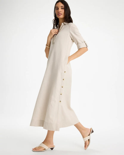 Chico's Value - Embellished Linen Dress River Rock