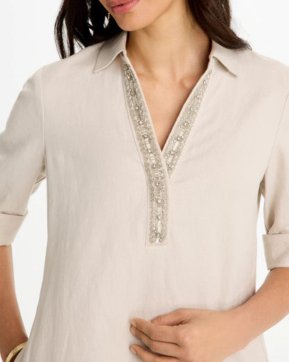 Chico's Value - Embellished Linen Dress River Rock