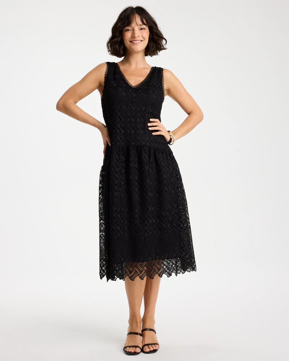 Chico's Best Seller - Embroidered Lace Sleeveless Dress Black