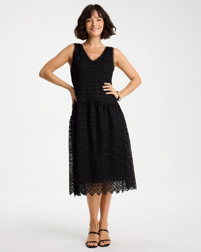 Chico's Best Seller - Embroidered Lace Sleeveless Dress Black