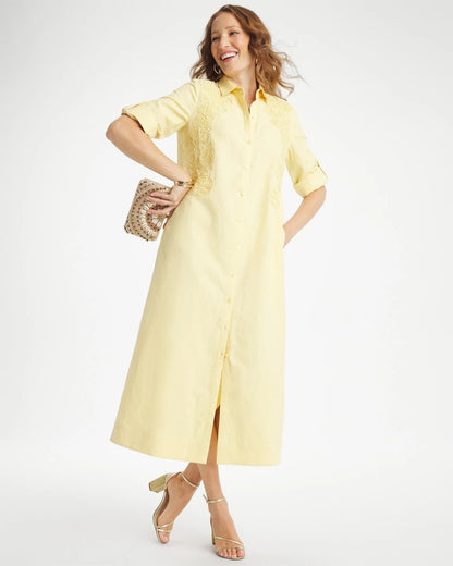 Chico's Value - Embellished Linen-Cotton Shirtdress Golden Haze