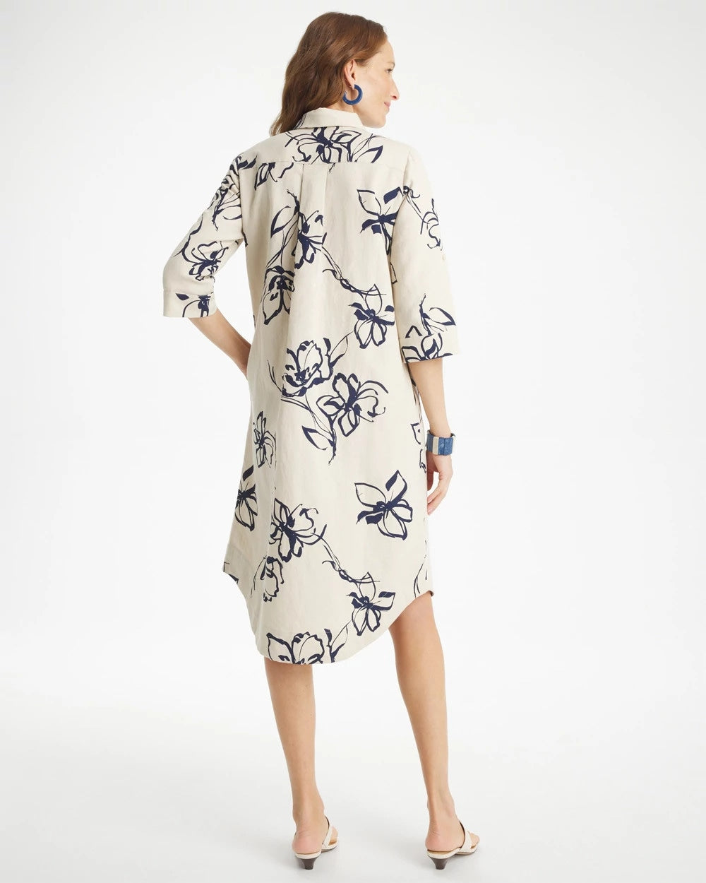 Chico's New - Printed Linen-Cotton Shirtdress Passport Blue
