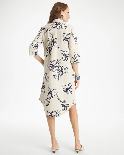Chico's New - Printed Linen-Cotton Shirtdress Passport Blue