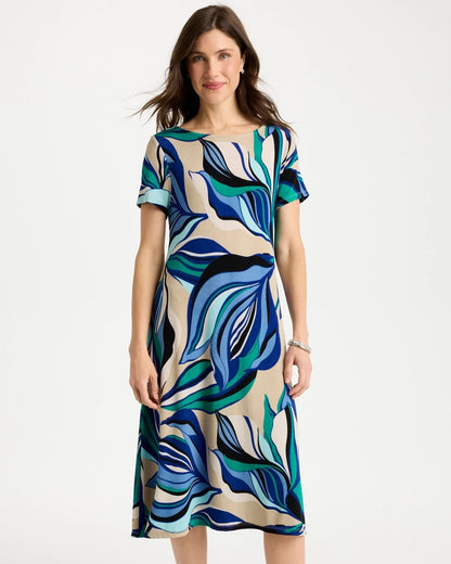 Chico's Signature - Travelers™ Marble Flora Swing Dress Rich Cobalt