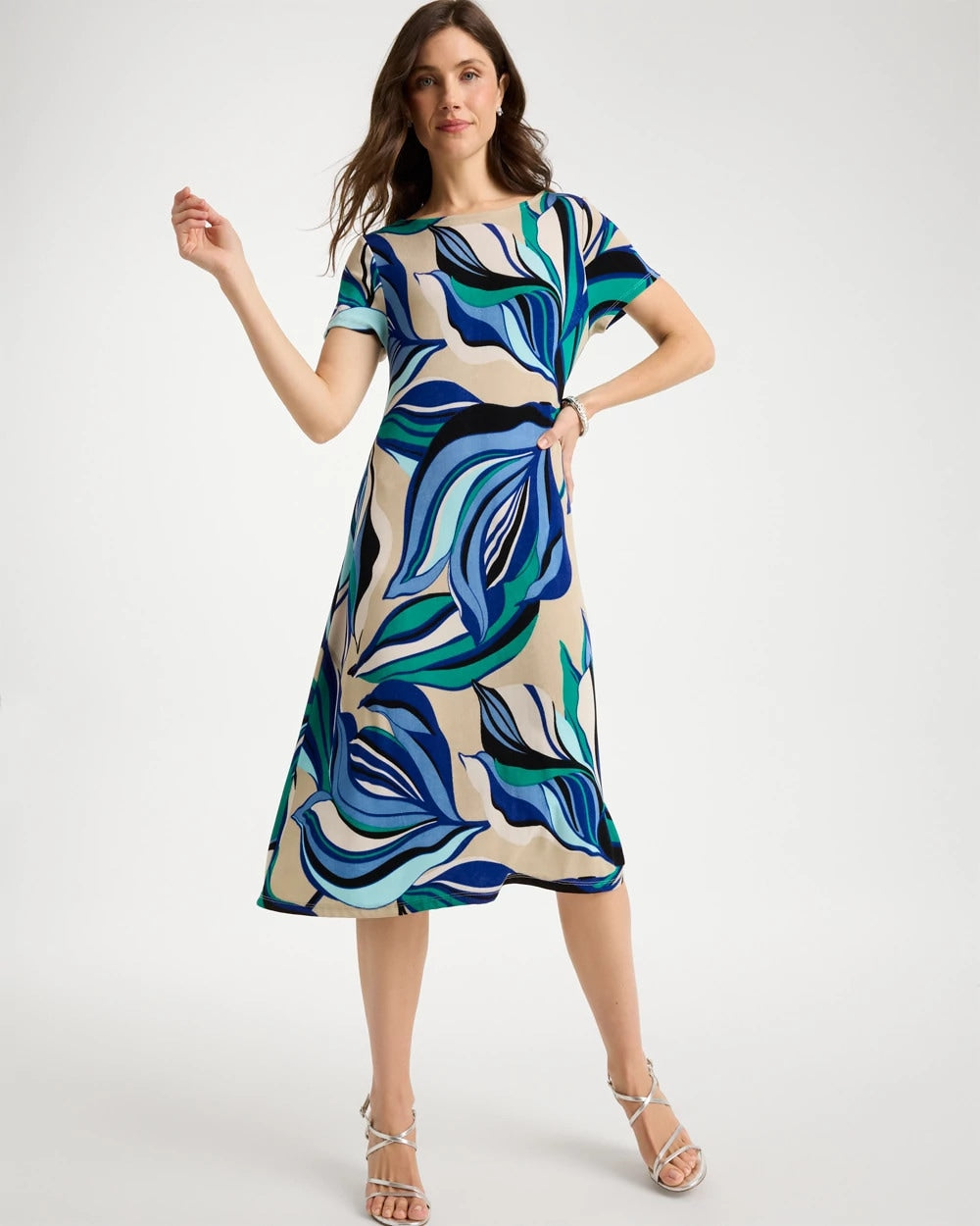 Chico's Signature - Travelers™ Marble Flora Swing Dress Rich Cobalt