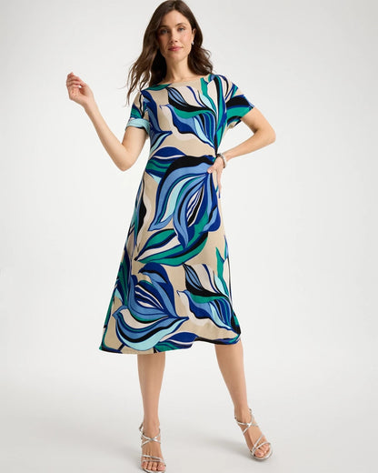 Chico's Signature - Travelers™ Marble Flora Swing Dress Rich Cobalt