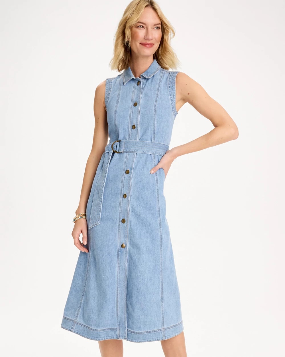 Chico's New - Sleeveless Denim Dress Medium Indigo Wash