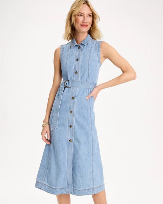 Chico's New - Sleeveless Denim Dress Medium Indigo Wash