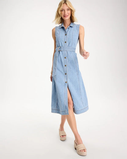 Chico's New - Sleeveless Denim Dress Medium Indigo Wash