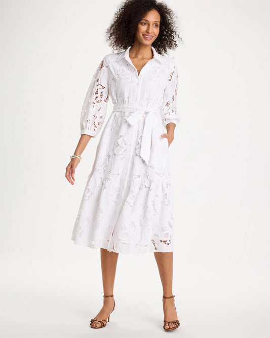 Chico's Great Value - Lace Cutout Belted Shirtdress Alabaster
