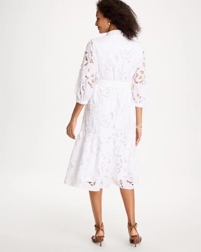 Chico's Great Value - Lace Cutout Belted Shirtdress Alabaster