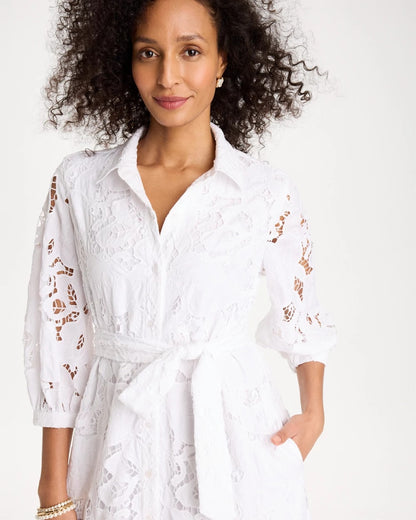 Chico's Great Value - Lace Cutout Belted Shirtdress Alabaster