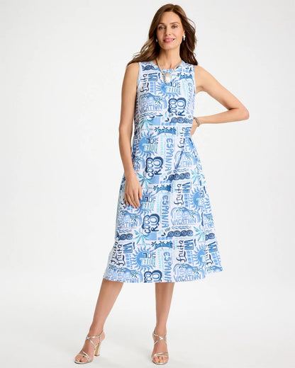 Chico's Great Value - Soft-Stretch Sleeveless Tropical Dress Passport Blue