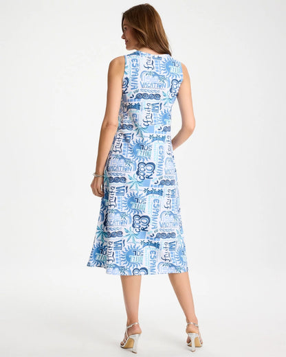 Chico's Great Value - Soft-Stretch Sleeveless Tropical Dress Passport Blue