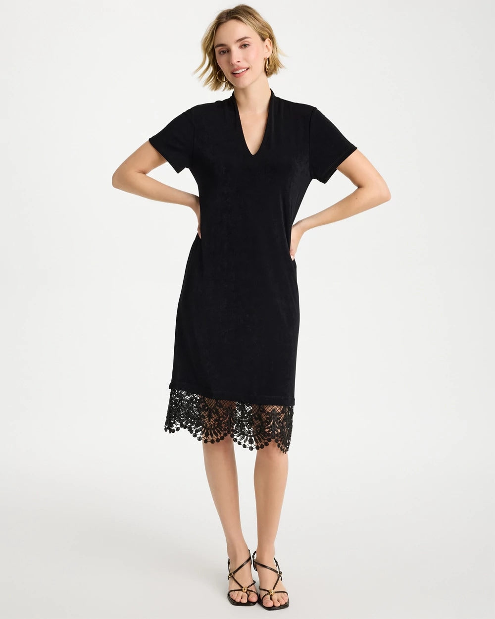Chico's Everyday - Travelers™ Lace Hem V-Neck Dress Travelers Black
