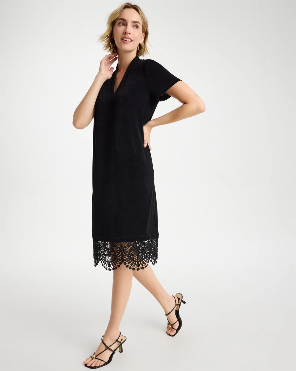 Chico's Everyday - Travelers™ Lace Hem V-Neck Dress Travelers Black