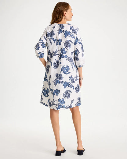 Chico's Classic - Floral Linen-Cotton Pintuck Dress Alabaster