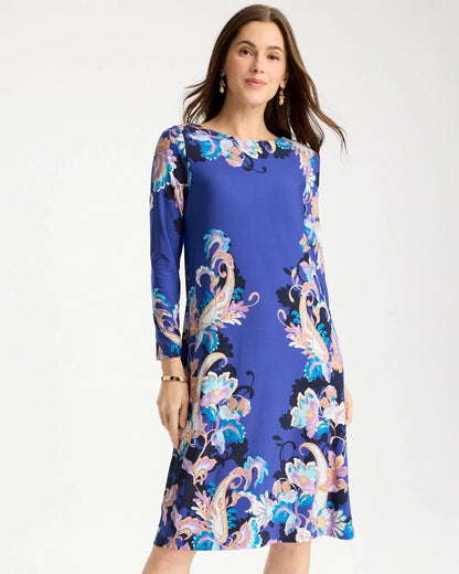 Chico's Trusted - Jersey Knit Baroque Shift Dress Amparo Blue