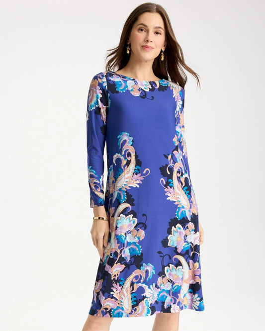 Chico's Trusted - Jersey Knit Baroque Shift Dress Amparo Blue