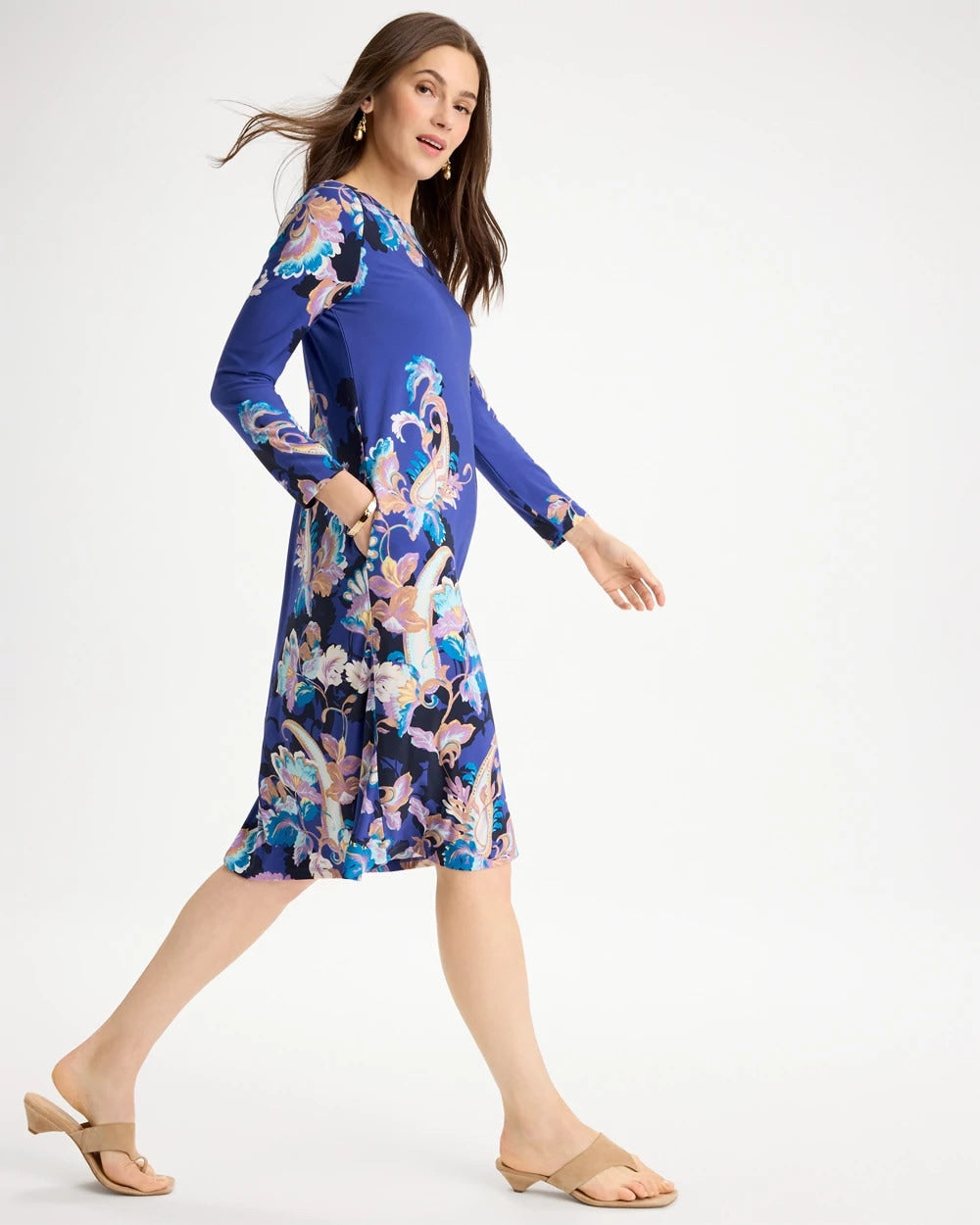 Chico's Trusted - Jersey Knit Baroque Shift Dress Amparo Blue