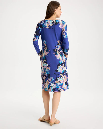 Chico's Trusted - Jersey Knit Baroque Shift Dress Amparo Blue