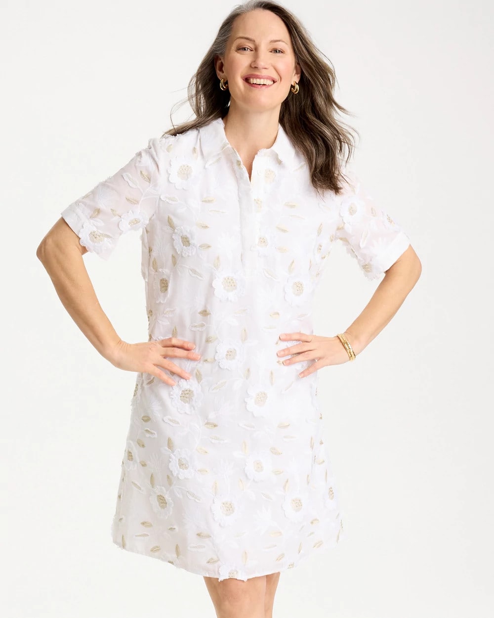 Chico's Deals - 3D Floral Embroidered Dress Alabaster