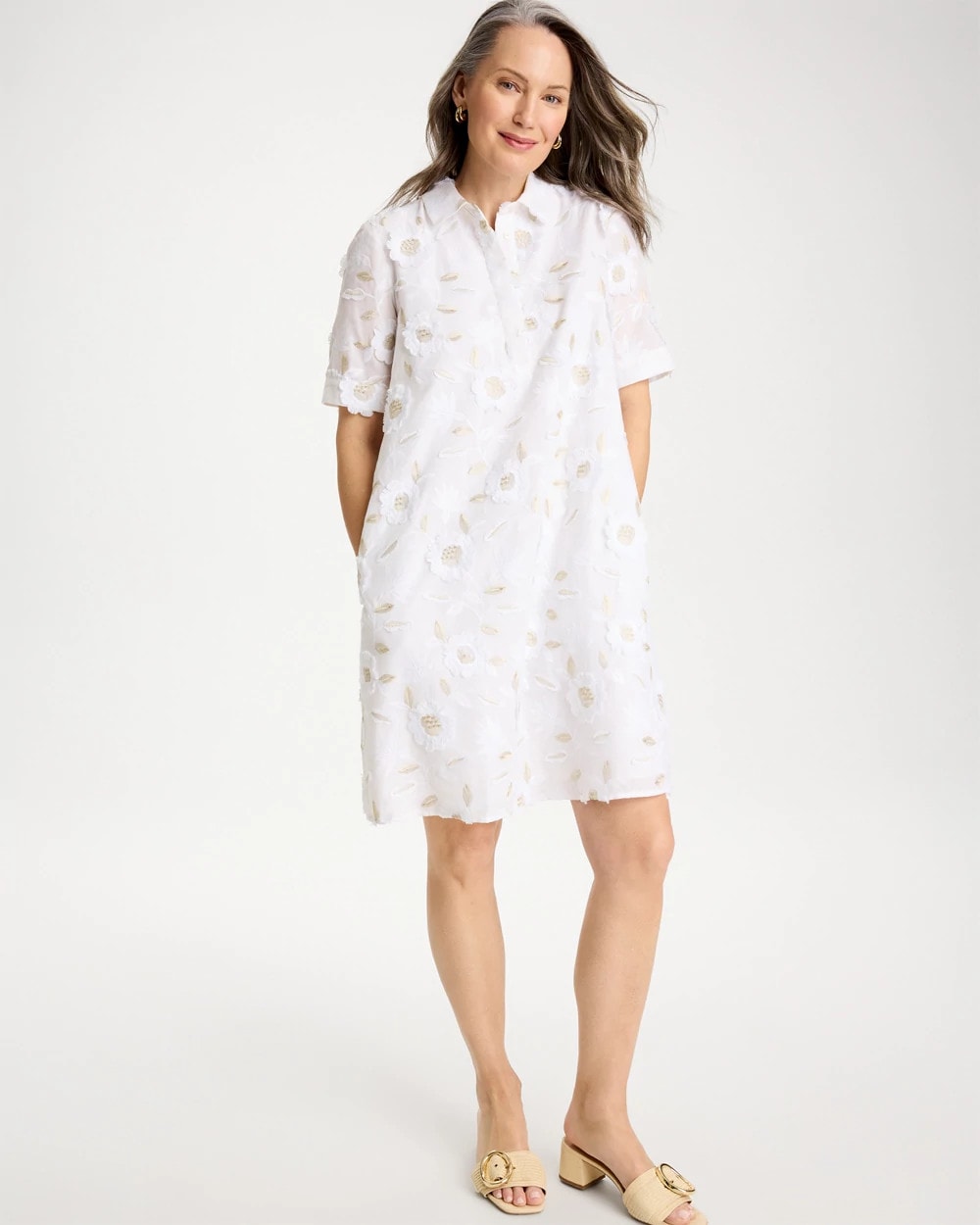 Chico's Deals - 3D Floral Embroidered Dress Alabaster